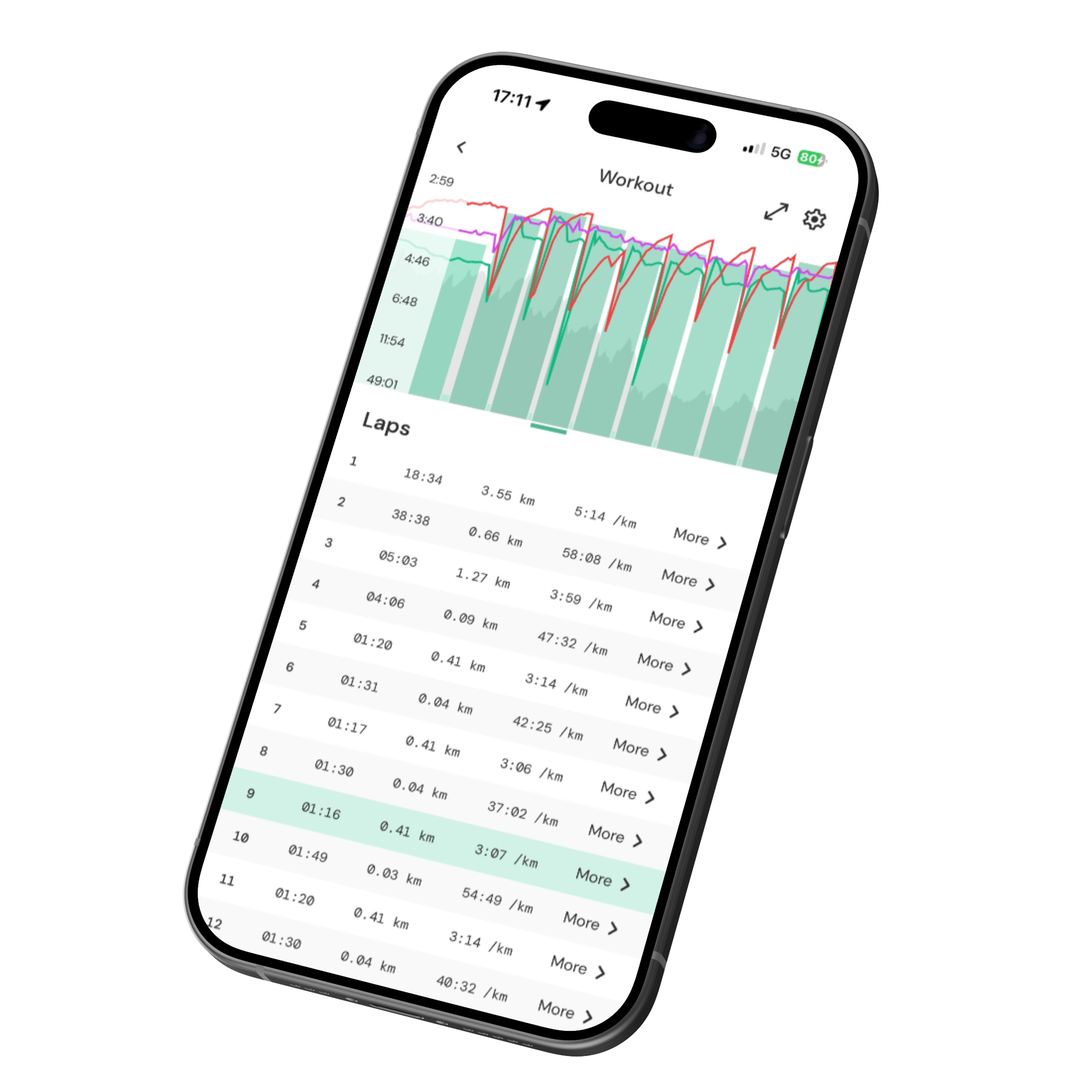 Tracka app displaying a workout