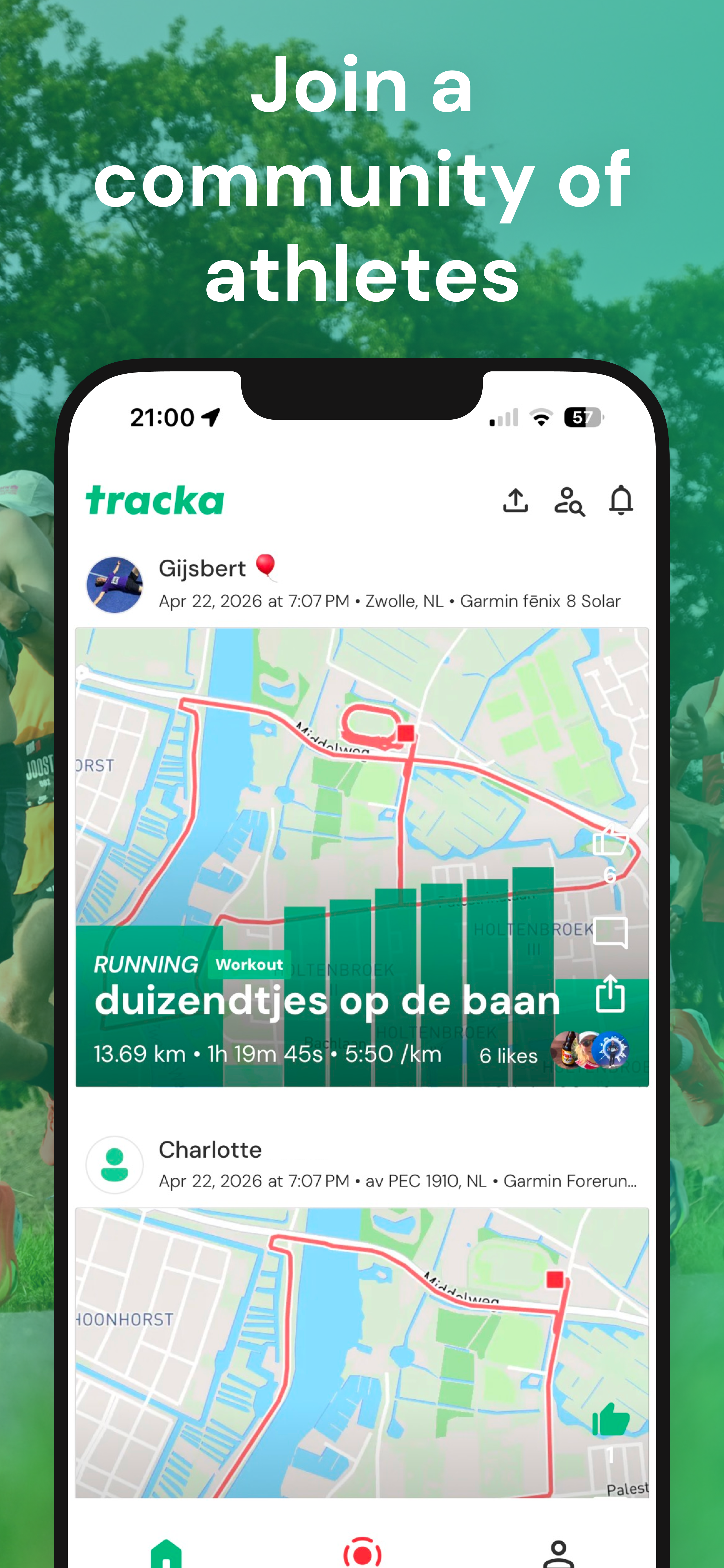 A picture of the home feed of tracka