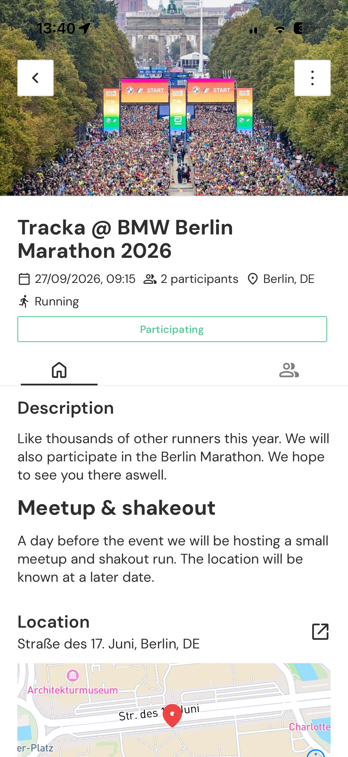 Screenshot of the BMW Berlin Marathon in Tracka.